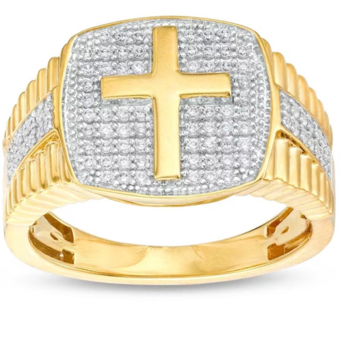 3/4Ct Men's Diamond Cross Ring 10k Yellow Gold (G-H, I2-I3) 3/4Ct Men's Diamond Cross Ring 10k Yellow Gold (G-H, I2-I3)