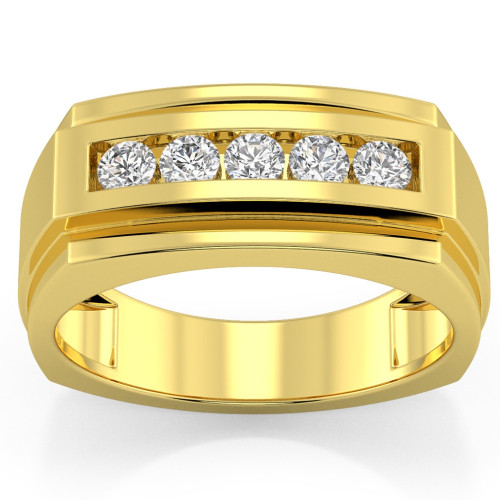 1/2Ct Men's Five Stone Diamond Brushed Ring in 14k Yellow Gold (G-H, I1) 1/2Ct Men's Five Stone Diamond Brushed Ring in 14k Yellow Gold (G-H, I1)