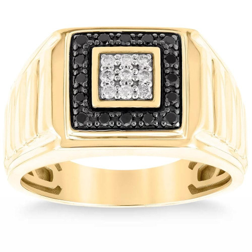 1/3Ct Black Diamond Men's Anniversary Wedding Ring Polished Band Yellow Gold (Black, I1)
