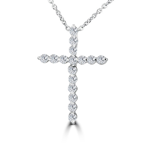 3/8ct Real Diamond Cross Pendant 14k White Gold Necklace (G-H, I2-I3)