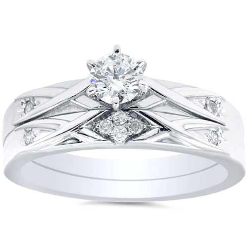 1/3ct Diamond Engagement Wedding Ring Set 14K White Gold (H-I, I1)