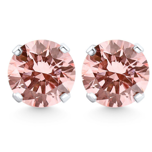 1/3 - 1Ct Pink Diamond Studs 14k White or Yellow Gold Lab Grown