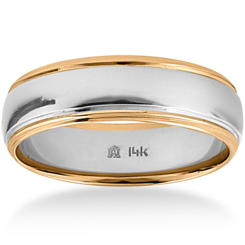 Mens 14k Gold Two Tone 6mm Plain Comfort Wedding Band