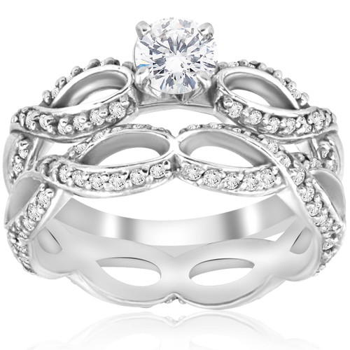 1 1/2ct Diamond Infinity Eternity Engagement Wedding Ring Set 14k White Gold (G-H, I1)
