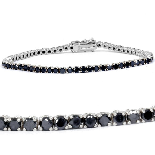 4ct Black Diamond Tennis Bracelet 14K White Gold 7" (Black, )
