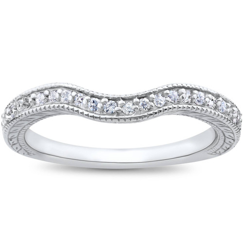 1/6ct Unique Curved Diamond Wedding Ring 14K White Gold (G-H, SI)
