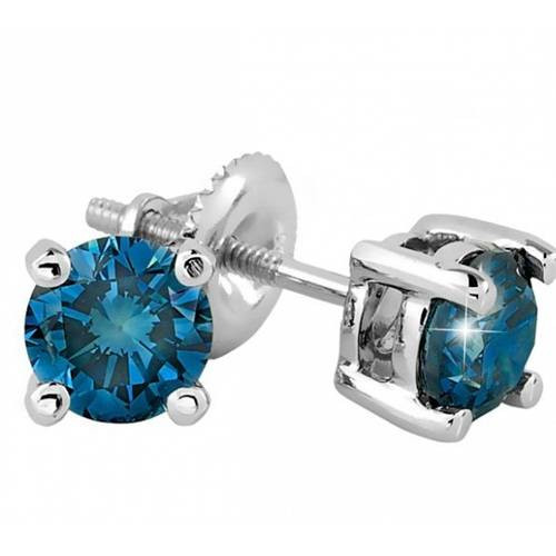 2ct Blue Diamond Studs 14K White Gold Lab Grown With Screw Backs (Blue, VS)