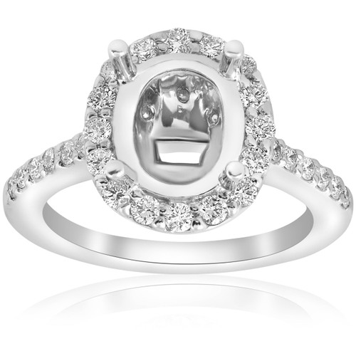 3/4ct Oval Halo Vintage Ring Setting 14K White Gold (H-I, I1)