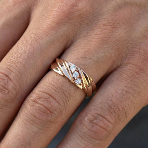 1/10ct Diamond 14K Rose Gold Mens Wedding Ring (H-I, I2-I3)