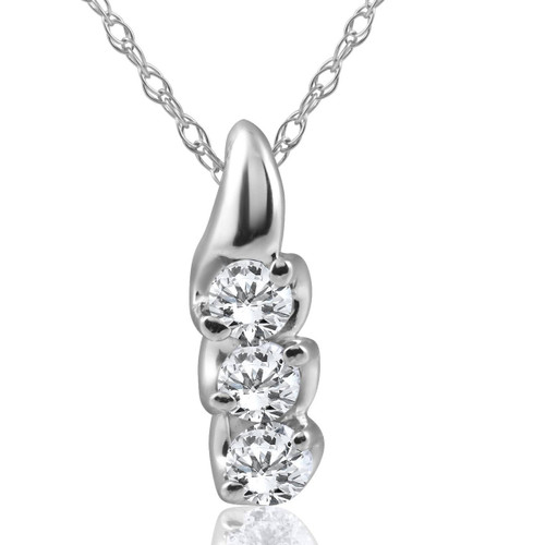 1/3ct Three Stone 3 Diamond Pendant 14K White Gold (H-I, I2-I3)