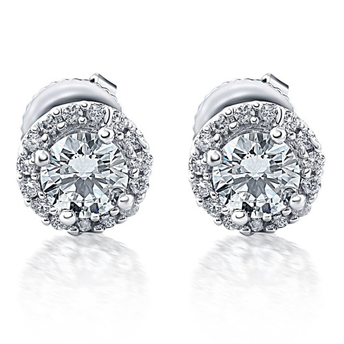 Halo Diamond Studs 1/2 Carat 10K White Gold 6mm (F-G, SI)