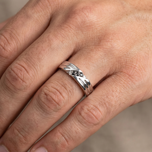 Black Diamond Mens Wedding Band Ring 14k White Gold (Black, I2-I3)
