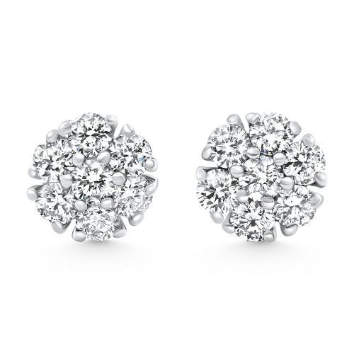 1Ct Diamond Cluster Pave Studs Screwback Earrings 14k Gold Lab Grown (F-G, VS)