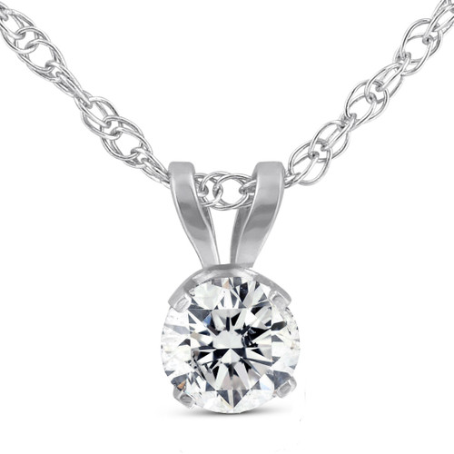 1/5ct Round Diamond Solitaire Pendant Necklace 14K White Gold (I-J, I2-I3)