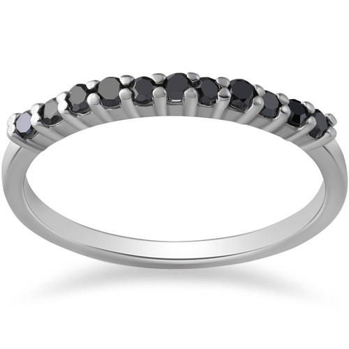 14K White Gold 1/4ct Treated Black Diamond Wedding Anniversary Guard Ring (Black, ) 14K White Gold 1/4ct Treated Black Diamond Wedding Anniversary Guard Ring (Black, )