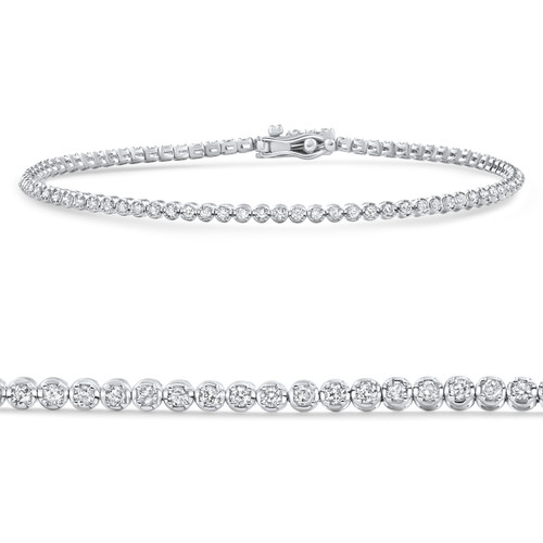 14k White Gold 1Ct TW Natural Diamond Tennis Line Bracelet 7" (G-H, I2-I3)