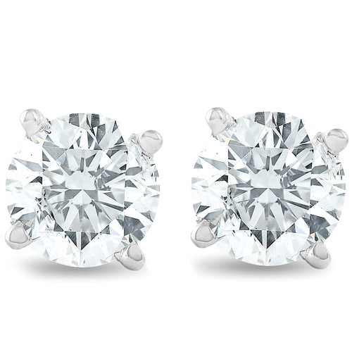 1 1/4 CT T.W. 14K White Round Cut Studs Earrings With Screw Backs (H-I, I1)
