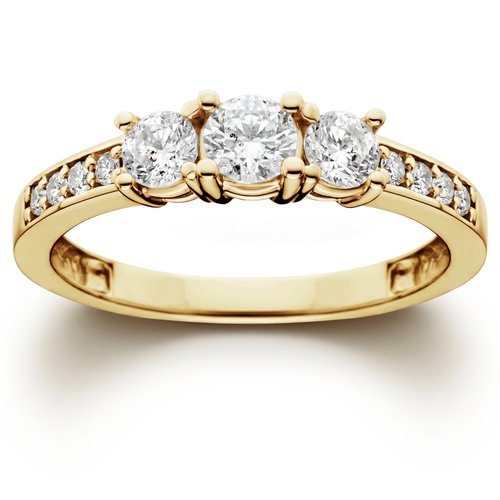 1ct 3 Stone Diamond Engagement Ring 14K Yellow Gold (I-J, I2-I3)