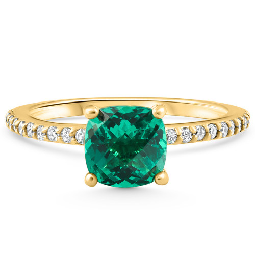 1 3/4Ct Cushion Emerald & Diamond Ring Gold Lab Grown (F-G, VS)