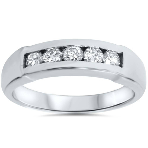 Mens 1/2ct 14K White Gold Round Diamond Wedding Ring (G-H, I1) Mens 1/2ct 14K White Gold Round Diamond Wedding Ring (G-H, I1)