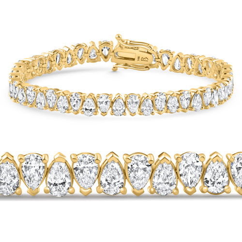 10Ct Pear Shape Diamond Tennis Bracelet Wide 14k Yellow Gold Lab Grown (F-G, VS)