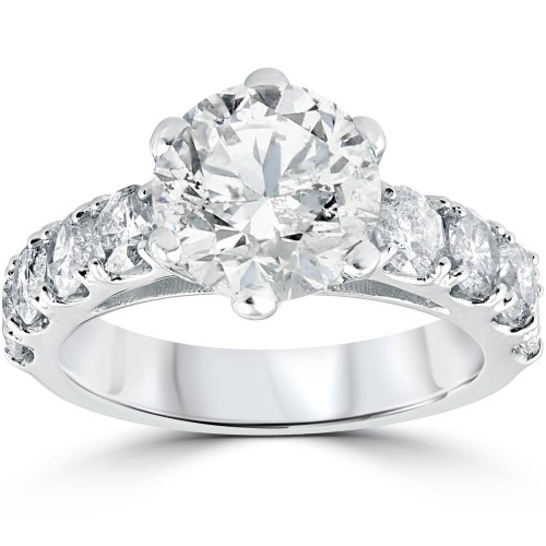 4 1/2ct Round Enhanced Diamond Engagement Ring 14K White Gold (H-I, I1)