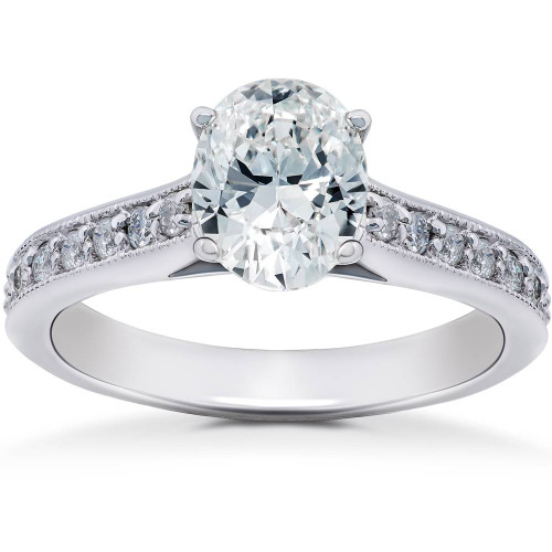 1 1/3Ct Oval Diamond Engagement Ring 14k White Gold Lab Grown (F-G, VS)