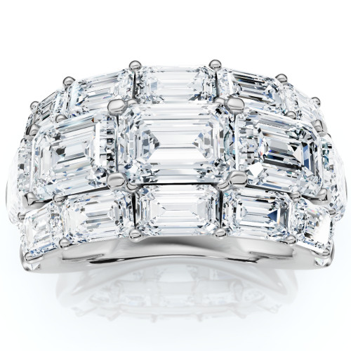9.70Ct Emerald Cut Diamond 3-Row Fashion Wide Ring Gold Lab Grown (F-G, VS)