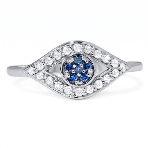 1/3ct Blue & White Diamond Evil Eye Ring 14K White Gold (G-H, I2-I3)