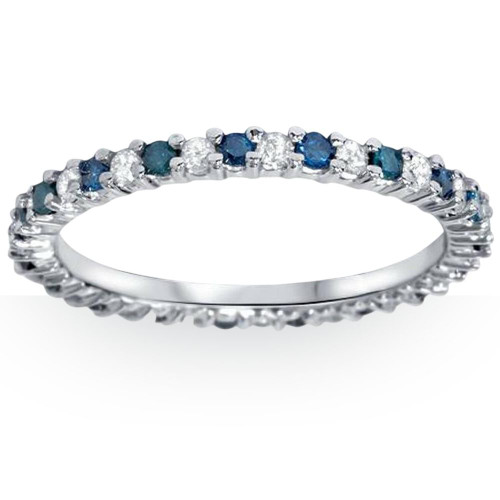 1/2ct Blue & White Diamond Eternity Ring 14K White Gold (Blue, I2-I3)