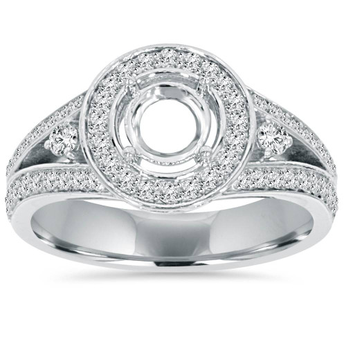 1/2CT Halo Split Shank Diamond Engagement Ring Setting 14K White Gold (G/H, I1-I2)