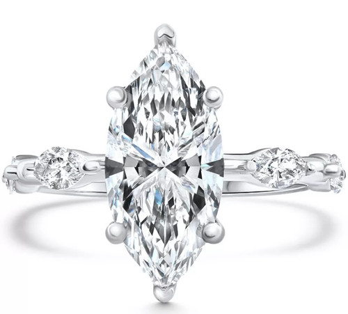 Certified 3.40Ct Marquise Diamond Engagement Ring 14k White Gold Lab Grown (G-H, VS)