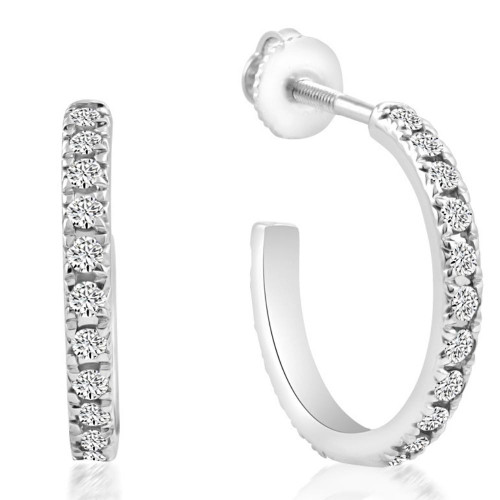 1/2Ct Diamond Hoops With Screw Backs 10k White Gold 1/2" Tall (G-H, I2-I3)