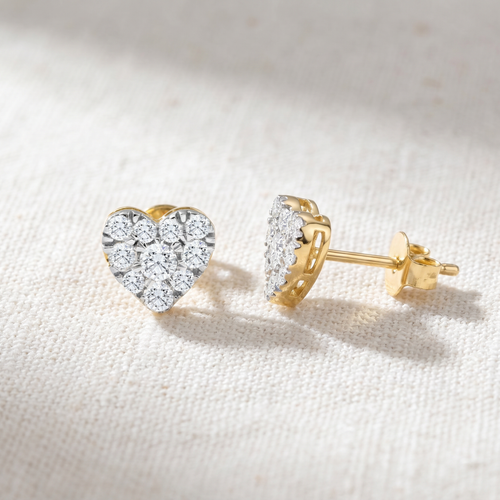 1/2Ct Heart Shape Diamond Studs Yellow Gold Lab Grown 7mm Women's Earrings (G-H, VS)