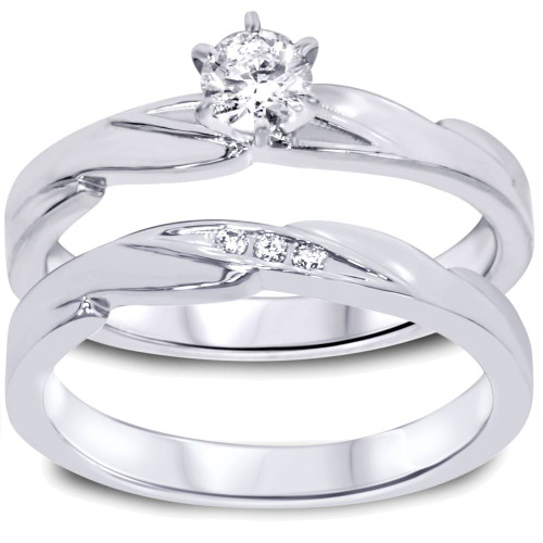 1/4ct Diamond Engagement Wedding Ring Set 10K White Gold (I-J, I2-I3)
