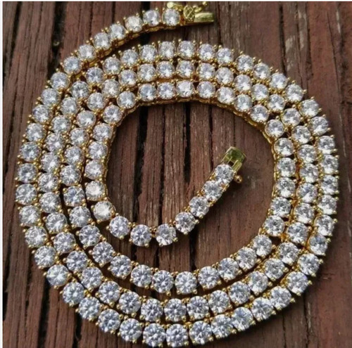 15"  20Ct TW Round Cut lab Grown Diamond Tennis Necklace 14K Yellow Gold (F-G, VS)