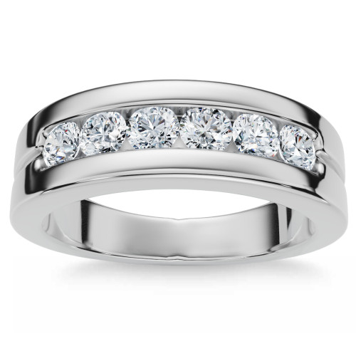 Men's 5/8Ct Diamond 6-Stone Polished Wedding Ring Lab Grown 10k Gold (F-G, VS)