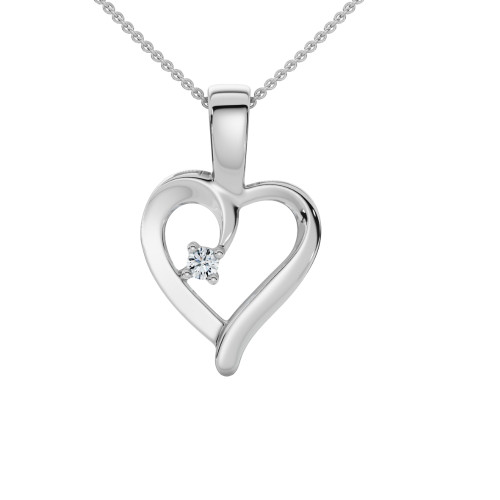 Heart Shape Solitaire Diamond Pendant Necklace in White Yellow or Rose Gold (G-H, I2-I3)