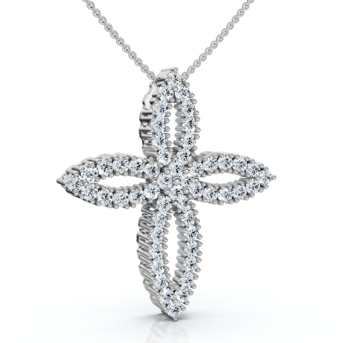 1/2Ct TW Diamond Cross Religious 10k Gold Lab Grown 18" Necklace (F-G, VS)
