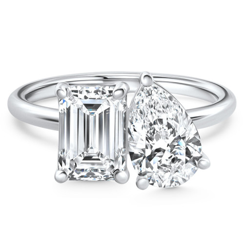 3.50Ct Moi Et Toi Diamond Ring Pear & Emerald Shape 14k White Gold Lab Grown (E-F, VS)