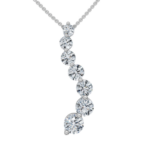 1/2 - 3 Ct Diamond 7-Stone Journey Pendant 14k Gold Necklace Lab Grown (F-G, VS)