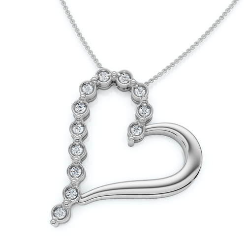 Diamond Heart Pendant Gold Necklace Lab Grown 18" (F-G, VS)