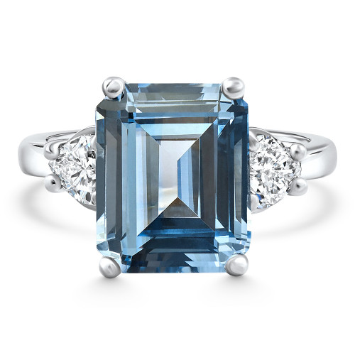 Platinum Aquamarine & Heart Shape Diamond Ring Lab Grown (F-G, VS)