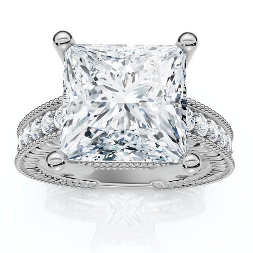 Certified 4 1/5Ct Princess Cut Diamond Vintage Engagement Ring Lab Grown (F-G, VS)