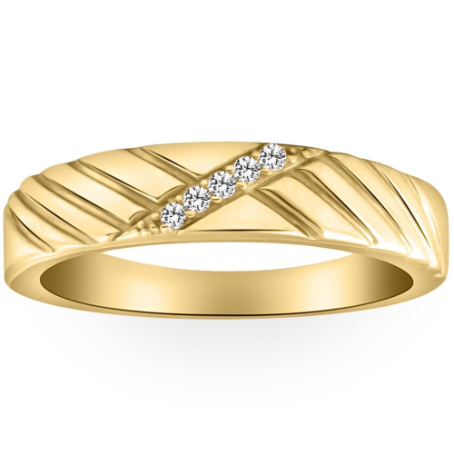 1/10ct Diamond 14K Yellow Gold Mens Wedding Ring