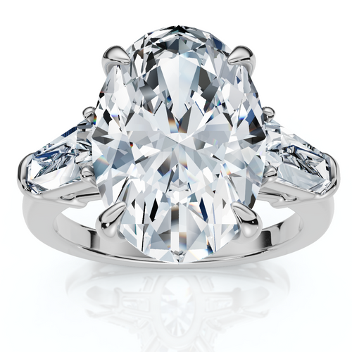 Certified 4 1/3Ct Oval & Baguette Diamond Engagement Ring 14k Gold/Pt Lab Grown (F-G, VS)