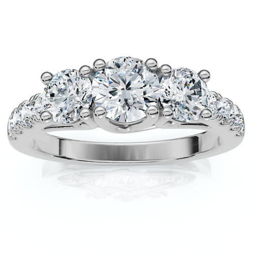 1 1/4ct Three Stone Lab Created Diamond Engagement Ring 14K White Gold (G-H, VS)