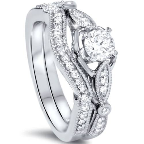 3/4 Ct Diamond Engagement Ring Matching Wedding Band Set in 10k White Gold (G-H, I1)