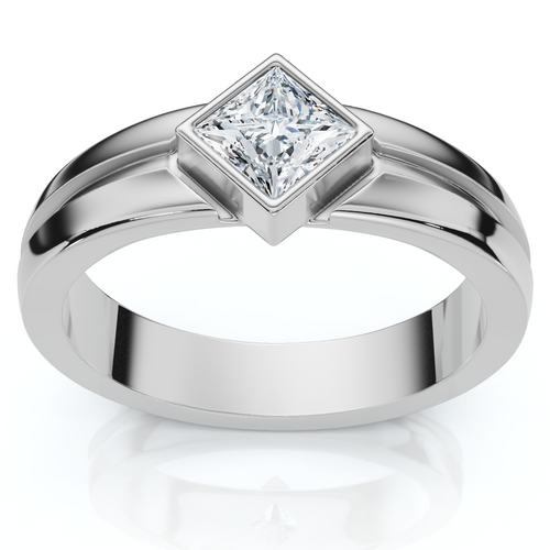 Men's 3/8Ct Princess Cut Diamond Bezel Polished Wedding Ring 14k Gold Lab Grown (F-G, VS)