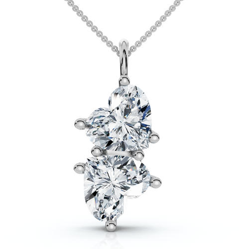 4Ct Certified Toi Et Moi Heart Shape Pendant 14k Gold Necklace Lab Grown (F-G, VS)